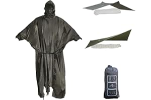 onewind Plecak przeciwdeszczowy ponczo przeciwdeszczowe ultralekki kaptur płaszcz przeciwdeszczowy, oliwkowo-zielony-270 cm x 170 cm, L