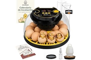 STUDIOJRH INCUBADORA de HUEVOS AUTOMÁTICA Para Todo Tipo De AVES | 12-16 Huevos | Control Automático De Temperatura, Humedad+Volteo | Incluye Calendario, Comedero, Bebedero y Guía