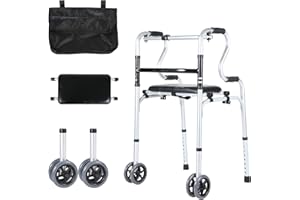 Jaxguom Gehhilfe，Gehhilfe für Senioren, Gehbock Klappbarer mit 2 Lenkrollen, Gehhilfe erwachsene Gehgestell höhenverstellbar aus Aluminium, Rutschfest Stabil Gehwagen Bis 180 kg, Silber