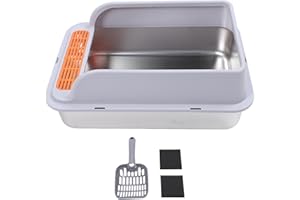 NOENNULL Kuweta dla kotów, duża, metalowa, odporna na zachlapanie wodą, wysoka kuweta dla kota z filtrem pedałowym dla kotów domowych (L (4,43 x 5,41