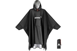 ANYOO Waterproof Rain Poncho with Sleeves&Pocket, Lightweight Reusable Hiking Rain Coat Jacket with Hood for Outdoor Activities, Unisex, One Size