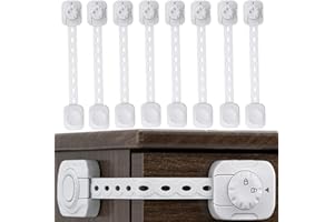 BEFOL 8 Stück Kindersicherung für Schrank und Schubladen,Baby Schubladensicherung Schloss für Tür Schränke Kühlschrank und Schubladen mit Starker Kleber ohne Bohren, Weiß