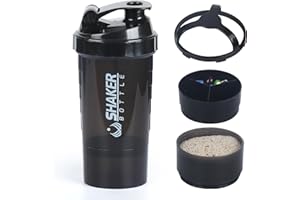 XTKS Shaker à Protéines 500ml (16oz) - Shaker Proteine avec compartiment - Bouteille Mélangeuse Anti-Fuite, Boule Inoxydable - Idéal pour Shakes, Smoothies - Sans BPA,Lave-Vaisselle (noir)