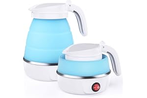 MKAEYYO Travel Kettle - Travel Kettles Electric Small, Portable Collapsible Kettle with Detachable Power Cord for Outdoor Hiking and Camping (Blue)