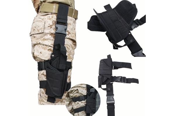 AGPTEK Etui à Pistolet Holster De Cuisse Pistolet Jambe Droite pour Armée Tactique en Nylon Noir et Réglable