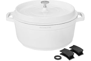 ROSSETTO 6,6L Cocotte ronde en fonte d’aluminium, revêtement antiadhérent en céramique. Couvercle avec picots saveurs. Compatible tous feux dont induction et au four jusqu’à 220° (28cm, Blanc)