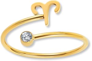Stjärnteckenring guld med zirkonia för damer - 18K guldpläterad damring i 316L rostfritt stål