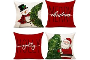 YCOLL Cuscini Natalizi per Divano Federe Cuscini Natalizi Cotone Biancheria Federe Cuscini Divano 45x45 4 Pack Cuscini per Divano per Decorazioni Natalizie