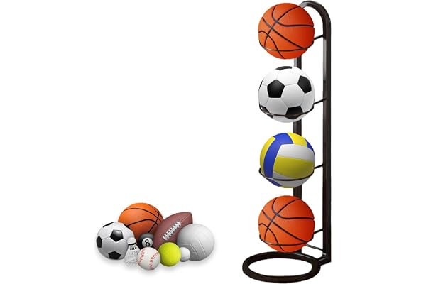 NUWIQ Ballställ, bollhylla, vertikal bollförvaring, bollställ, bolldisplay stativ för basket, fotboll, volleyboll