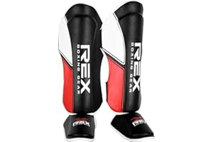 REX BOXING GEAR Rex Sports Endurance Shin Guard Instep for Kickboxing, MMA fighting pads, kickboxing shinpads, Muay Thai Leg pads, Rexene Leather Boxing protection for legs