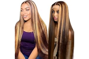 Hxxcoup Straight Human Hair Wig 5x5 Lace Front Pelucas Mujer Pelo Natural Humano Glueless Wear and Go P427 Highlight Blond Pre Plucked Hairline with Baby Hair for Woman No Smell 24 Inch