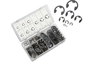 Xfopz 300PCS E-Clip Assortment Set, 9 Sizes, Heat Treated External Retaining Clips, High Carbon Steel Circlip Kit, Anti Walk Washers, Retaining Rings