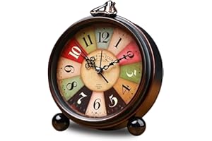 ToKinCen Classic Retro Clock, Metal European Style Vintage Silent Table Desk Alarm Clock Non Ticking Quartz Movement Battery Operated, HD Glass Lens for Bedroom Living Room Indoor Decoration Kids