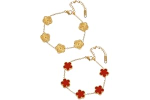 TenaLucy 2 Pezzi Bracciale A Forma di Trifoglio,Braccialetto Portafortuna da Donna Parure Gioielli Donna Bracciale Quadrifoglio Porta Super Fortuna Set di Gioielli Regali di Amicizia