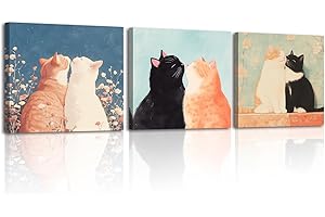 Piy Painting 3 Pcs Tiere Bilder Wohnzimmer Modern Niedliches Kätzchen Wandkunst Leinwand Malerei Kunstwerk Kunstdrucke Wandbilder Mit Rahmen Leinwanddrucke leinwandbilder Badezimmer Büro 30x30 cm