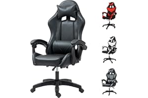 GadgetHaven Gaming Chair, Computer Chair with Lumbar Cushion, Headrest, Height-Adjustable Office Chair Gaming Chair for Adults, Girls, Boys (Black, no footrest)