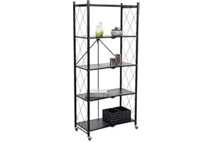 ‎PROREGAL PROREGAL KLAP klappbares Regal mit Rollen | 5 Böden/Fächer | Schwarz | Belastbarkeit 250kg | HxBxT 167x72x34cm | Lagerregal Metallregal Klappregal
