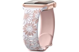 Maledan Pasek z kwiatowym grawerunkiem, damski, dwukolorowy, silikonowy sportowy pasek zamienny do iWatch (41 mm, 40 mm, 38 mm, 44 mm, 45 mm, 42 mm, 49 mm) serii SE, 9, 8, 7, 6, 5, 4, 3, 2, 1, Ultra