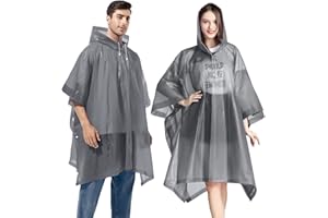 Gerhannery Riutilizzabile Poncho Impermeabile, 2 Pezzi Poncho Antipioggia, EVA Raincoat Mantella Antipioggia per Uomo Donna, Giacca Antipioggia con Cappuccio per Festival Concerto Trekking - Grigio