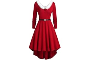KOG Weihnachtskleid für Damen Sexy Langarm Vintage Weihnachtskleider Damen Rockabilly Kleider Damen Ballkleid Elegant Frauen Rotes Kleid Christmas Dresses Mädchen Rot Festlich Festival Große Größe