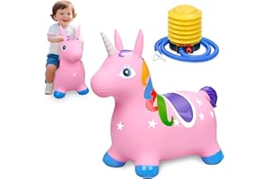 ECHOBUY Unicorno Cavalcabile Gonfiabile Cavallo Salterino con Pompa per Bambini Gioco Bouncy da Interno ed Esterno 0–3 Anni