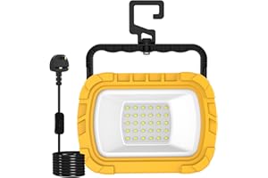 T-SUN 30W LED Work Light Garage Lights, 1000LM Job Site Light with Hook, Portable Construction Lights, 6500K Cold White Folding Floodlight for Garage Workshop Camping Outdoor Car Repairing Loft