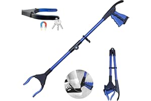 Gyios Greifzange für Senioren Müllzange Aluminium,Greifzange Lang 32",Faltbare Greifer mit Magnetspitzen,Greifhilfe,Greifarm Menschen mit Behinderung,Müllgreifer für die MüllabfuhrAbfallsammlung(Blau)