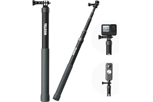 TELESIN Selfie Stick con Treppiede per GoPro Max Insta360 (120cm/47.2 pollici), Estensione Telescopica in Fibra di Carbonio Lungo Selfie Pole per Go Pro Hero 10 9 8 7 6 5 insta360 X3 DJI Action 2