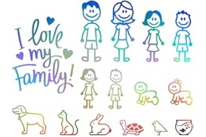 Pegatinas Decorativas Personalizadas I Love My Family, Vinilos Adhesivos para Coche con Figuras de Familia, Mascotas y Texto, Calcomanías para Ventana de Vehículo (laser) - 1