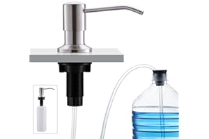 CREA Kitchen Sink Soap Dispenser Built in Counter top Soap Dispenser Pump in Stainless Steel with 17 OZ PP Bottle and 39" Extension Tube Kit, Refill from The Top, Brushed