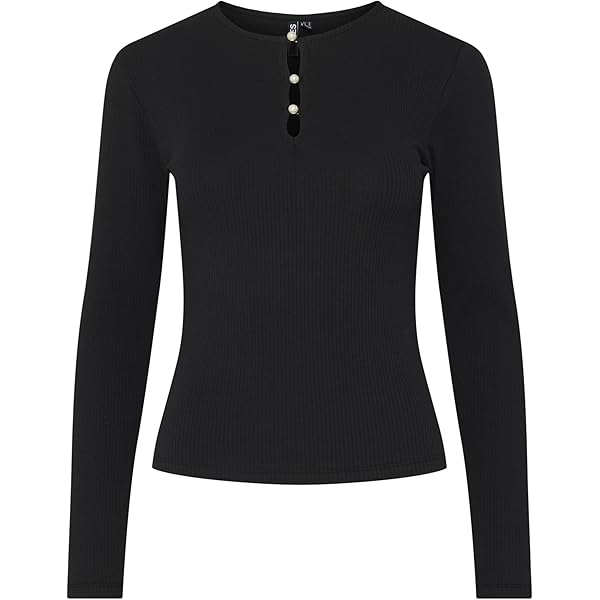Maglia A Maniche Lunghe PIECES Donna - Cotone Organico, Scollo A U Con Bottone, Modello Slim - Foto 5