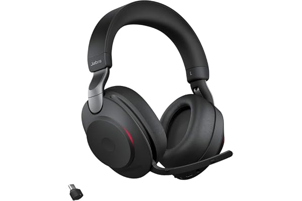 Jabra Evolve2 85 Casque PC Sans Fil - Casque Audio certifié UC avec Réduction du Bruit et Batterie Longue Durée - Adaptateur Bluetooth USB-C - Noir