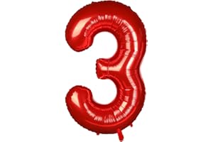 DAZAKA Ballon Anniversaire 3 Ans Rouge - 101 CM Ballon Chiffre Numéro 3 - Décoration Anniversaire 3 Ans - Décoration Fête 3 Ans - Vole Grâce à l'Hèlium