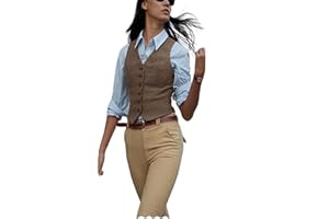 JYDRESS Women's Herringbone Tweed Waistcoat Slim Fit V-Neck Dressy Suit Vest