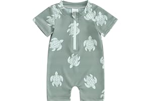 HZPHQY Infant Baby Boys Swimming Costume One Piece Short Sleeve Swimwear Kids Toddler Boy Checkerboard Print Rash Guard Zip Up Swimsuit