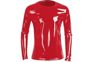 Beokeuioe Chaqueta con aspecto lacado, para hombre, camiseta interior, aspecto mojado, camiseta muscular, piel lacada, malla con cuello alto, sexy, fiesta, clubwear, aspecto mojado, blusa
