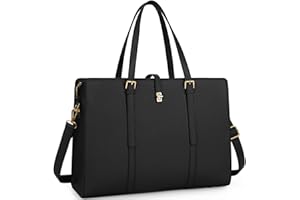 IGOLUMON Laptop Bags for Women 15.6 Inch Ladies Tote Bag Large Leather Black Laptop Handbag Designer Work Shoulder Bag for Computer Office Business School