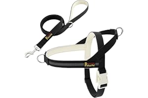 Plutus Pet Cotton Dog Harness and Lead Set, Reflective and Soft Padded, Quick Fit Vest Harness, for Small, Medium and Large Dogs, Black, L