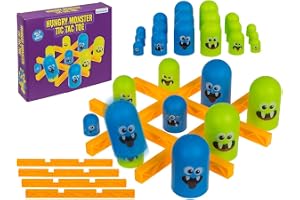 Tic Tac Toe, hungrig monster, inkl. 4 gula stavar, 9 gröna monster och 9 blå monster (3 stycken vardera i S, M, L) i presentförpackning