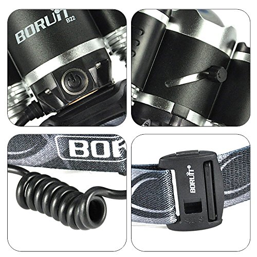 Boruit Led stirnlampe kopflampe 2016 LED-Scheinwerfer, super heller nachladbarer Hauptfackel-LED-Scheinwerfer mit 4 Modi, XM-L2 + 2XP-E LED wasserdichte Zoomable Kopf-Fackelampe für das Wandern des kampierenden kletternden das Radfahren-Fischensicherheits-Lichtes - 7