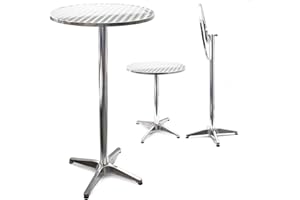 WilTec Table Bistro Haute de Bar Aluminium Pliable Réglage en Hauteur 74/114cm Ø60cm Meuble Terrasse Salon