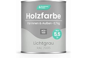 GRUNDMANN FARBEN GRUNDMANN Holzfarbe - 0,7 Kg Holzlack Seidenmatt Hellgrau - 3in1 inkl. Grundierung - Seidenmatt - Innen und Außen - RAL 7035 Lichtgrau