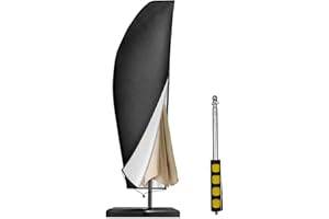 Comzantor Noir Housse Parasol Déporté Imperméable, Bache de Protection Exterieur pour Parasols, Couverture de Parapluie de Jardin avec Mât, Protective Contre la Poussière et les UV, Tissu Oxford.