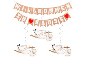 MQIAN Willkommen Zuhause, Herzlich Willkommen Girlande, Storch Geburt Für Draussen, Willkommen Zurück mit Storch Zur Geburt