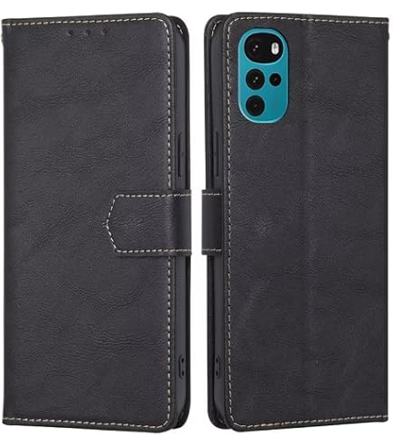 AMWEI Leather Folio Cover per Motorola Moto G42, Custodia in Pelle PU Magnetica Libro Flip Portafoglio con [Funzione Stand]. Nero