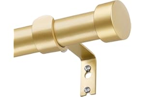 KAMANINA Gold Curtain Pole 80 to 218 cm, 25 mm Diameter Curtain Poles for Eyelet Curtains, Adjustable Curtain Rod with End Cap Finials for Windows
