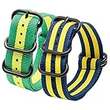 FERZA Home Premium Nylon-Uhrenarmbänder mit Edelstahlschnalle - optionale Farben 2er Pack (Color : Green Yellow+Blue Yellow, Size : 18mm)