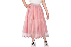Maeau - Gonna Lunga Tulle per Ragazza Vita Alta Gonna Tutù in Maglia Gonna A Gonna A Pieghe Gonne Midi da Ballo Principessa - 4-12 anni