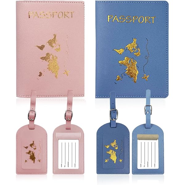 Housse Passeport PU Imperméable - 2 Étuis + 2 Étiquettes Valise (Couple)