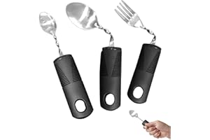 HOVEELUTY Utensilios adaptativos Pulido de espejo de acero inoxidable Caderas curvas portátiles flexibles flexibles Caderas con mango de plástico cubiertos para discapacitados para personas mayores 3pcs